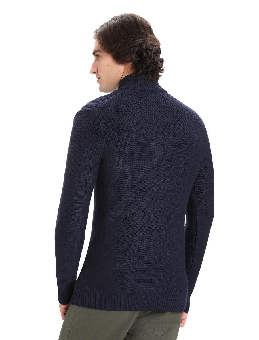 Midnight Navy Icebreaker Merino Waypoint Long Sleeve Half Zip Top Men's Hoodie | AU 1253AHKP